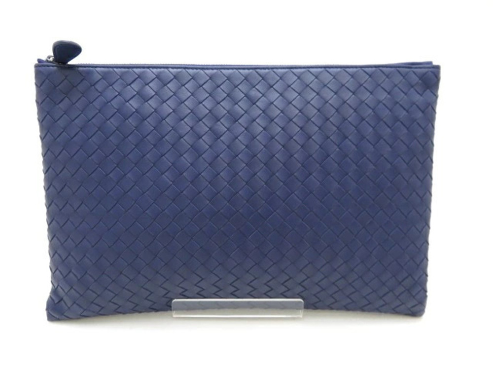 BOTTEGA VENETA Clutch Bag Case Calfskin Intrecciato Blue